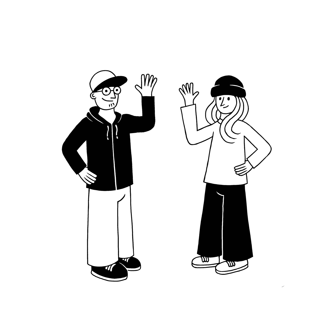 Eine Zeichnung wie Benni und Lara dir zuwinken